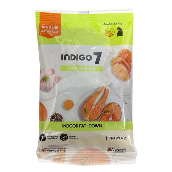 【試食裝】INDIGO 7 室肉貓專用 - 體重控制配方 (三文魚+雞肉) 40g | 只限取1件 * (最多可選3款) *